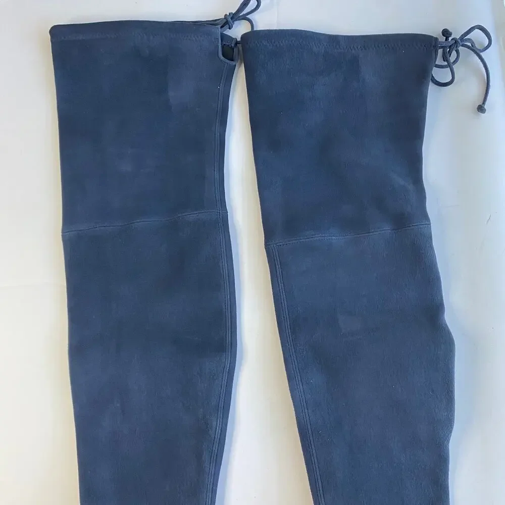 Stuart Weitzman Suede Blue Over the Knee Tie Model Heeled Boots Size 6.5
